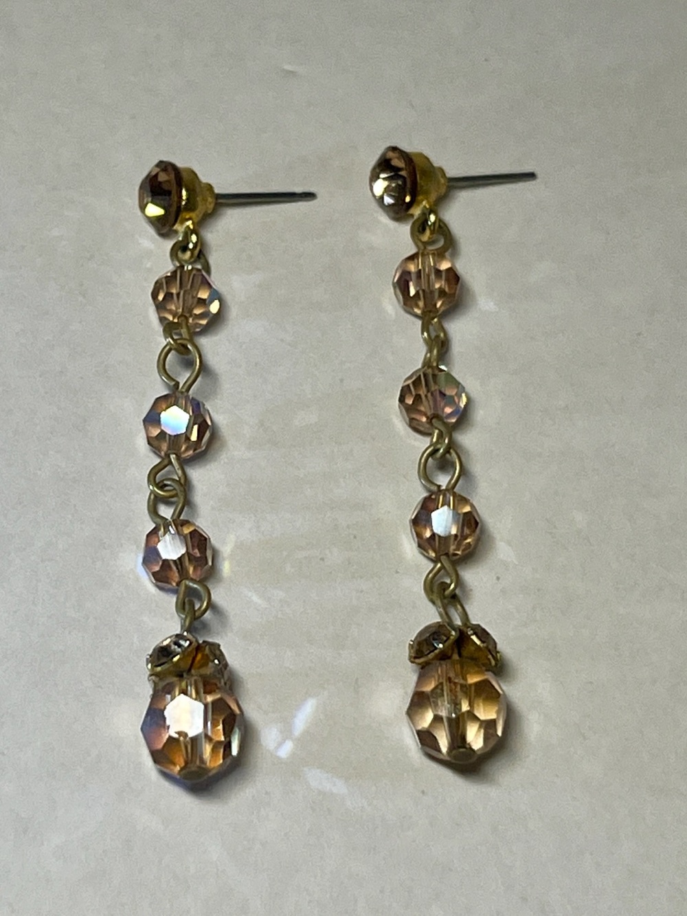 Vintage Champaign Crystal Dangle Drop Earrings
